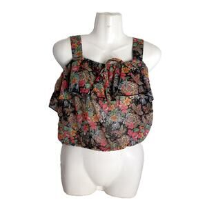 Vintage LGT Cropped Floral Ruffle Boho Hippie Tank Halter Tank Top Size 12/13
